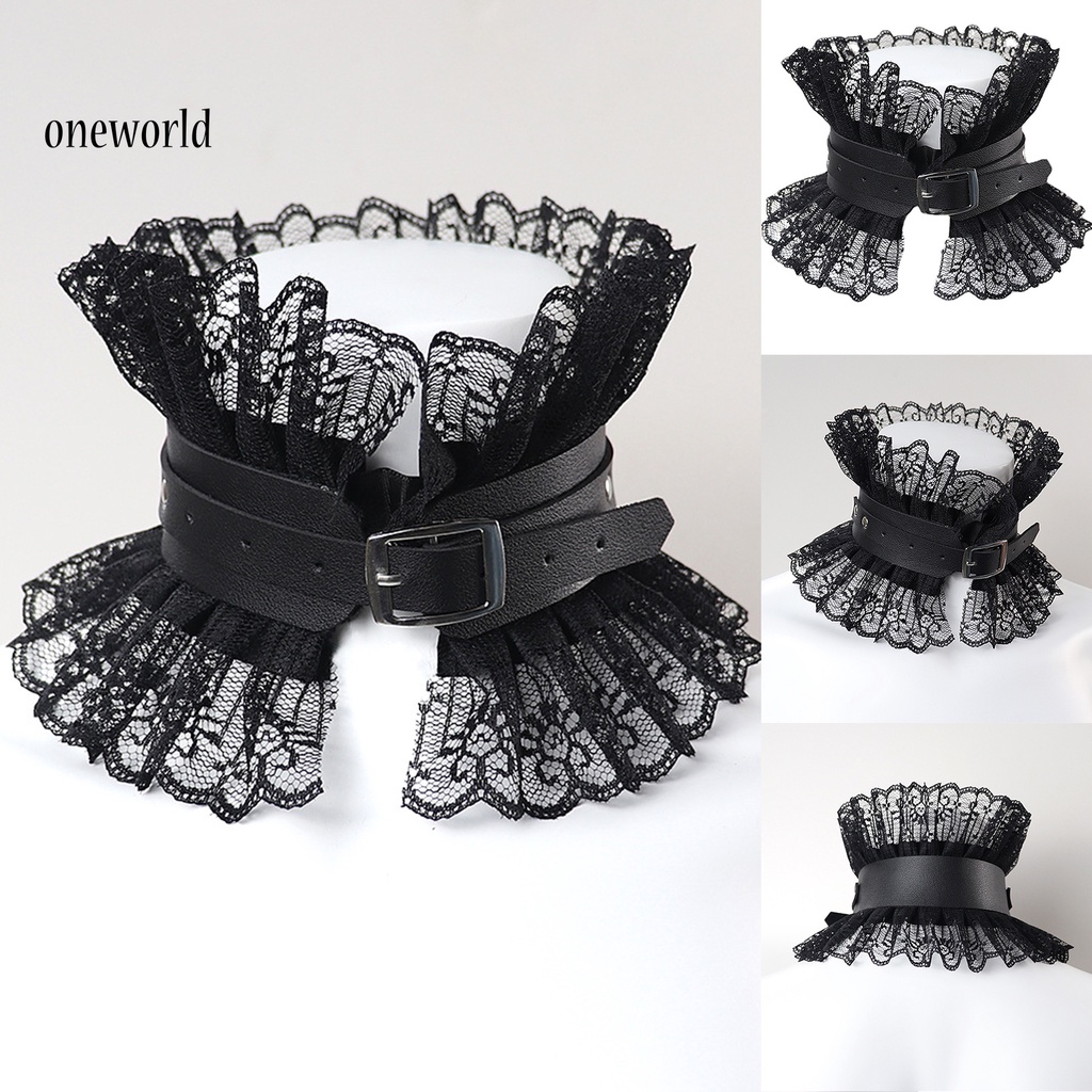 |Onwo Dress Mini Lengan Pendek Untuk Wanita| Kalung Choker Lolita Bahan Lace Gaya Gothic Untuk Kostum Cosplay