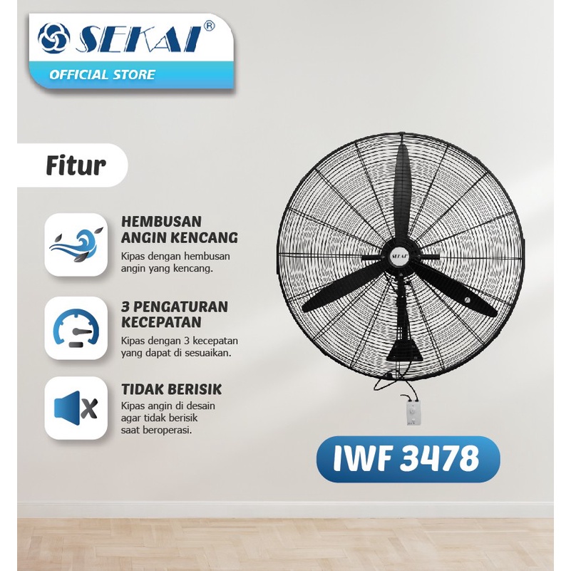 SEKAI IWF-3478 WALL FAN 34&quot; INDUSTRIAL FAN 34 INCH KIPAS ANGIN BESI TEMBOK INDUSTRI IWF3478