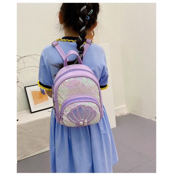 Tas Ransel Kerang sequin mermaid TR04 backpack shell anak perempuan paud fashion