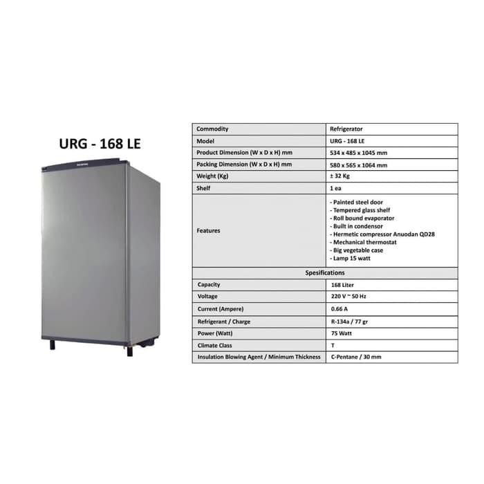 Lemari Es Maspion URG-168 LE / Kulkas 1 Pintu URG168LE / URG168LEGY