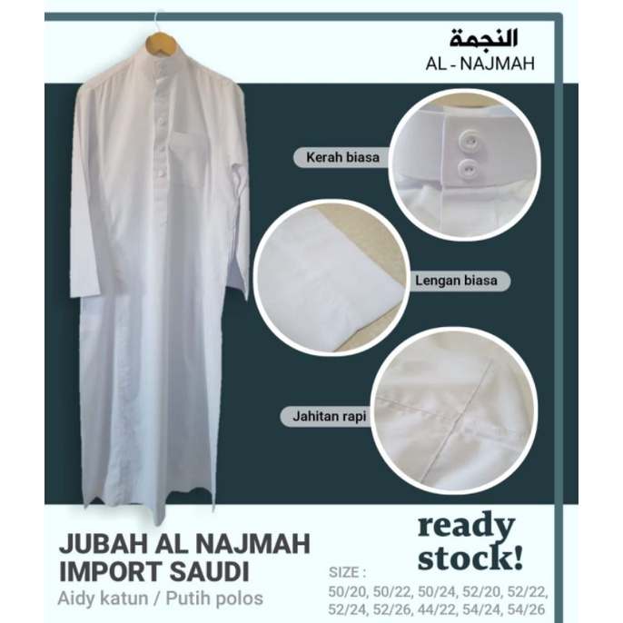 BISA COD GAMIS AL NAJMAH PUTIH AIDY KATUN ORI SAUDI JUBAH ARAB THOBE TIMUR TENGAH MODEL HARAMAIN GAM