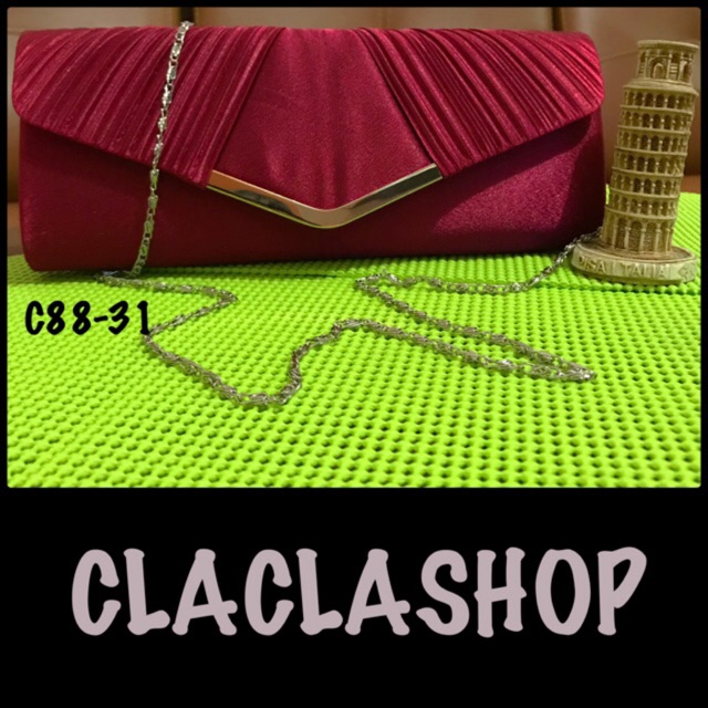 Tas Pesta Merah Wanita Import|Red Party Clutch|Tas Tangan Pesta Dengan Rantai
