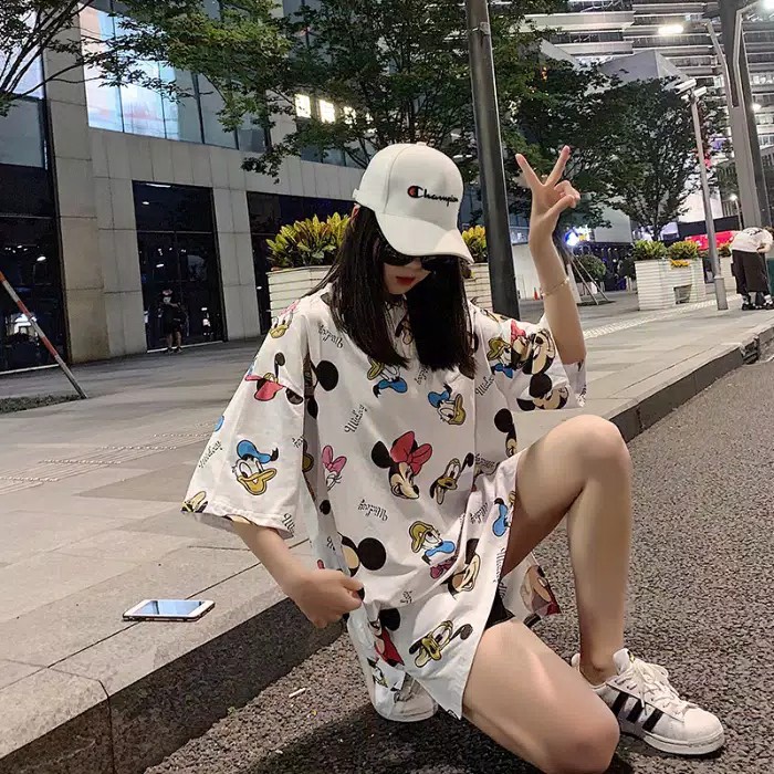 TBI Kaos Oversized Loose Mickey NF T-Shirt Oversized Lisa Blackpink Kpop Korea Kaos BTS