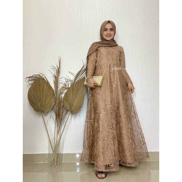 Gamis shasha terbaru / gamis brokat tule / gamis tile / gamis pesta / gamis terbaru