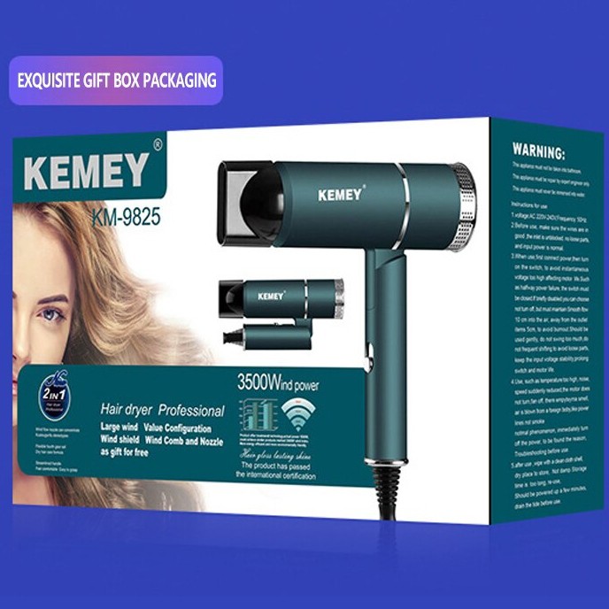 Kemei 9825 Original Kemey 9825 Alat Pengering Rambut Hair Dryer Travel 2 IN 1 Ringan Bisa di Lipat Angin Panas Dingin KM9825