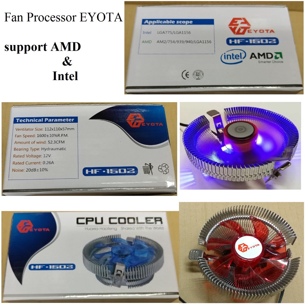 Fan Processor EYOTA Intel LGA AMD CPU Cooler with LED