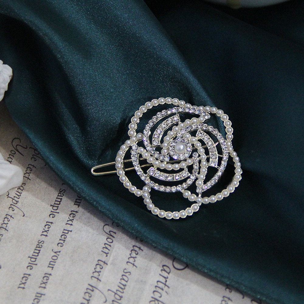 Camellia Klip Jepit Rambut Poni Depan Wanita Hias Mutiara Berlian Imitasi