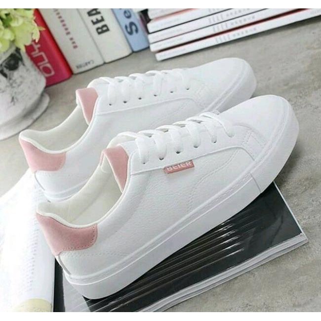 Sepatu Sport Wanita Poxing Kets Sneakers Adidas Putih Ringan Santai - Putih Pink Kode 830