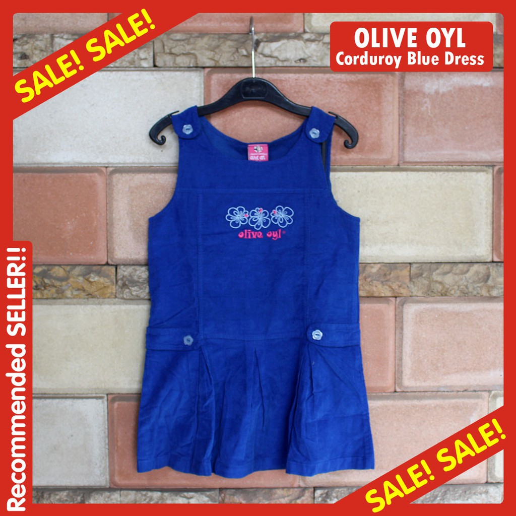 Dress Anak Corduroy Popeye Olive Oyl Bordir Biru Ungu Branded