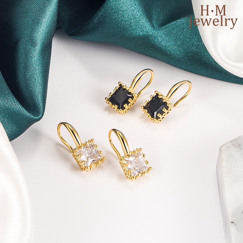 Anting Tusuk Retro Bentuk Kotak Hias Zircon AAA Kualitas Tinggi Untuk Wanita