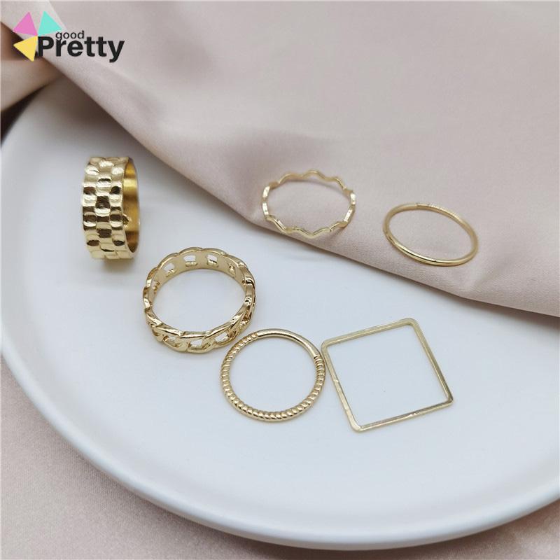 4pcs / Set Cincin Jari Telunjuk Bentuk Geometris Gaya Retro Untuk Wanita - PD