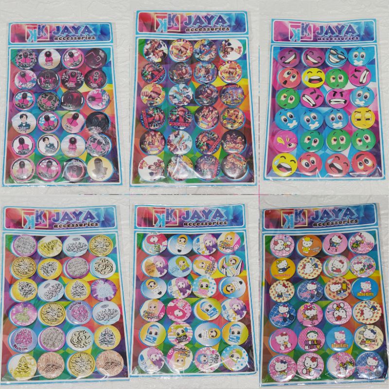 (isi 24) Pin Bros Bulat Karakter Squid Game Bts Bt21 Doraemon LOL Barbie dll