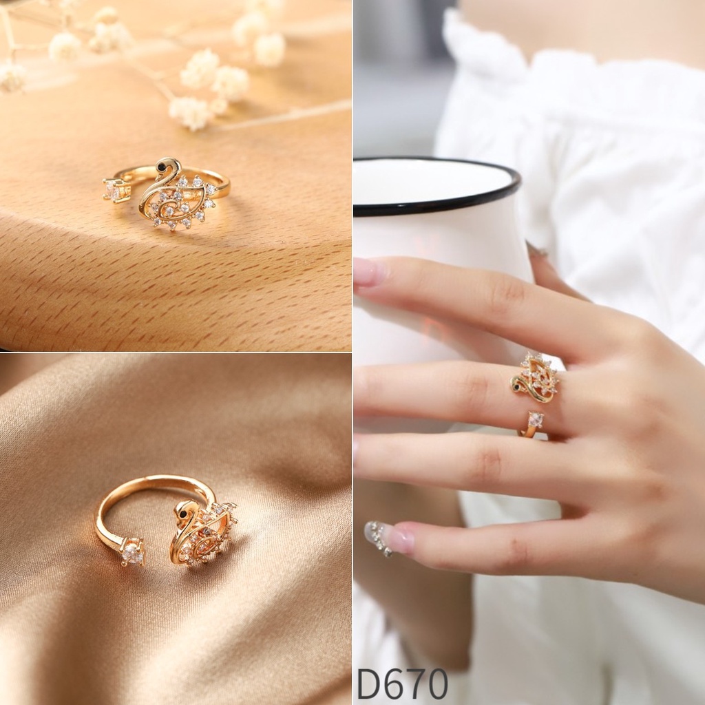 ♥✅COD✨Perhiasan Wanita Cincin Titanium Bisa Disesuaikan Elegan Berlapis Emas Model Bunga Untuk Hadiah D672-2