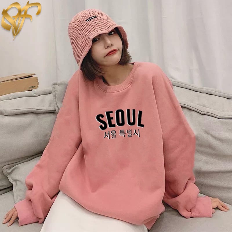 Sweater Seoul Black  Aesthetic Pria &amp; Wanita | Sweater Korea Style Fleece Cotton | Dhea Fashion