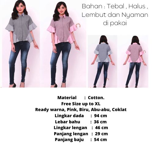 CUCI GUDANG Baju Kemeja Gisella Rimple Casual Blouse Kemeja Trendy Wanita Lengan Pendek Motif Kotak Murah - Lovelybutik