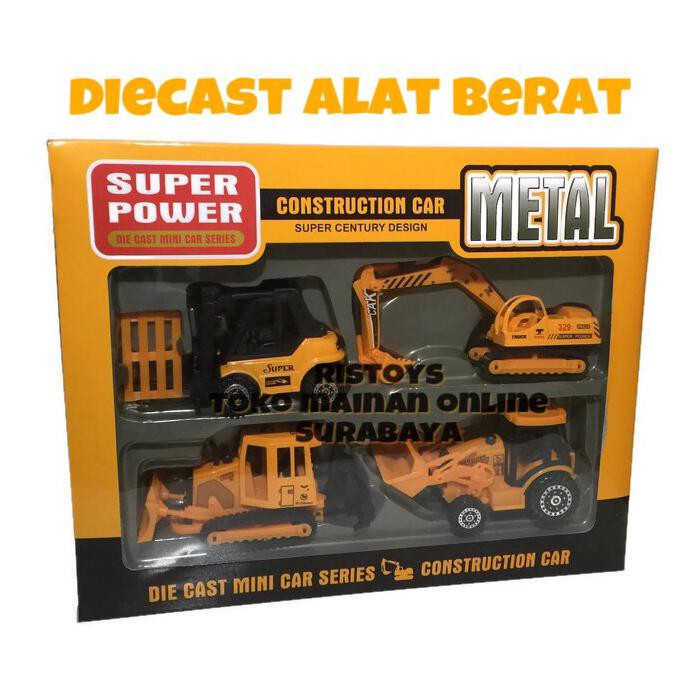 MAINAN Diecast Miniatur Alat Berat Isi 4 Mainan Mobil Truck Pajangan MURAH