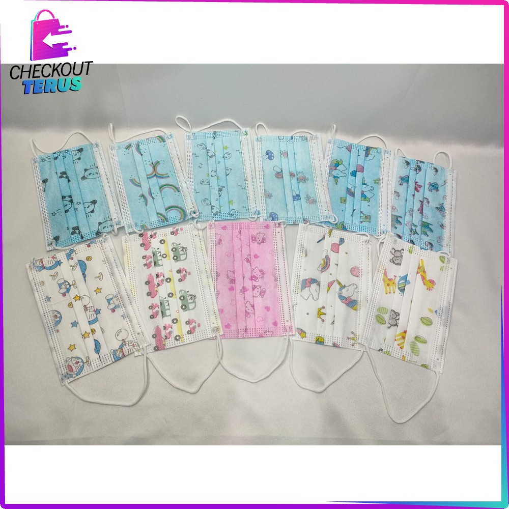 CT C262 Masker Anak 3 Ply Karakter Isi 50Pcs Masker Anak Sekali Pakai Dengan Pengait Telinga Kids Face Mask 3Ply