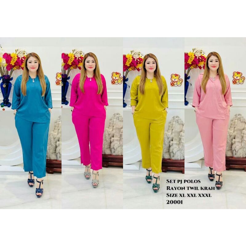20001 Set Rayon Twill Krah / Set Rayon Celana Panjang Polos Atasan Krah / One Set Rayon / Setelan Ra