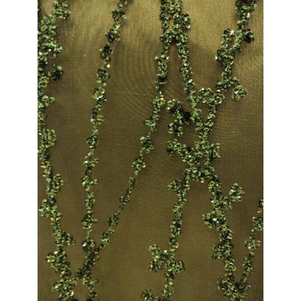 Kain Tile Brokat Kristal Motif Akar D#1305 No 67 Olive Green