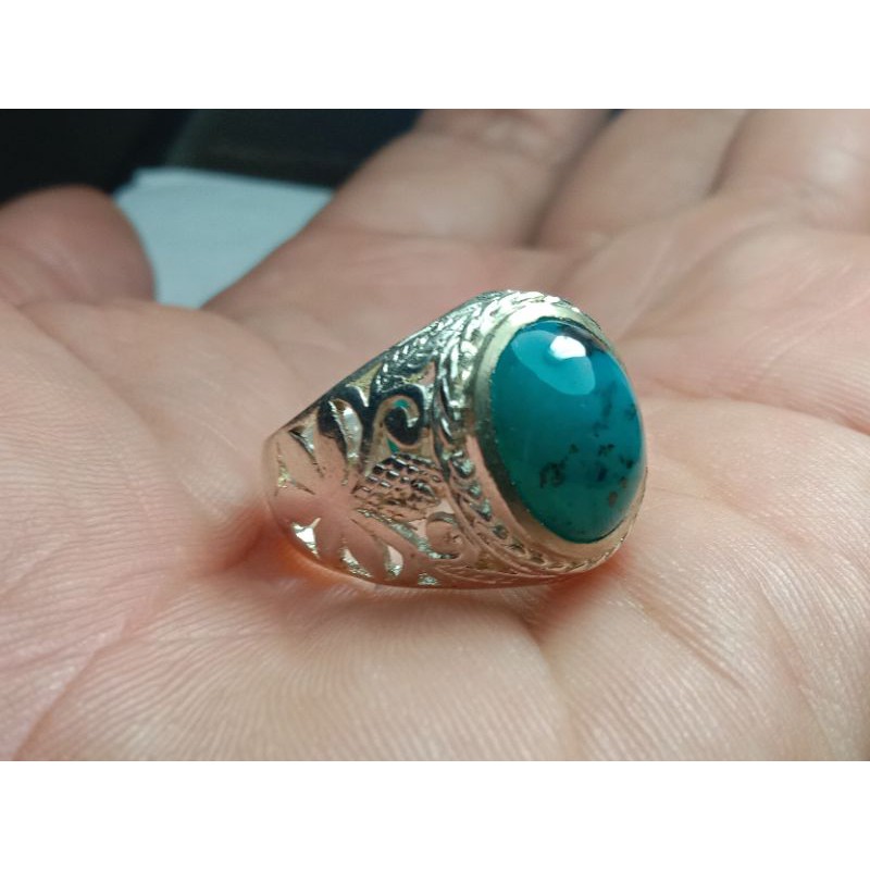 Natural Bacan Doko majiko kristal, Dim. 15*12*6, emban Alpaka ring 9