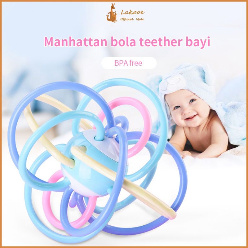 [rumahbayipdg] MAINAN GIGITAN BAYI TEETHER BOLA MANHATTAN BAHAN SILICONE LEMBUT MUDAH DIPEGANG