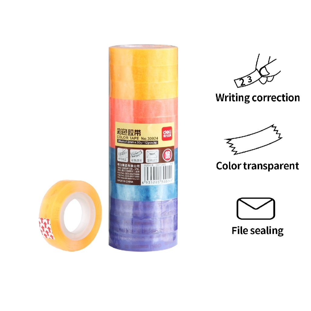 HAPPY TIME DELI ISOLASI LAKBAN KECIL12mm x 30 yard WARNA WARNI ADHESIVE TAPE ALAT TULIS KANTOR SEKOLAH KULIAH 30024