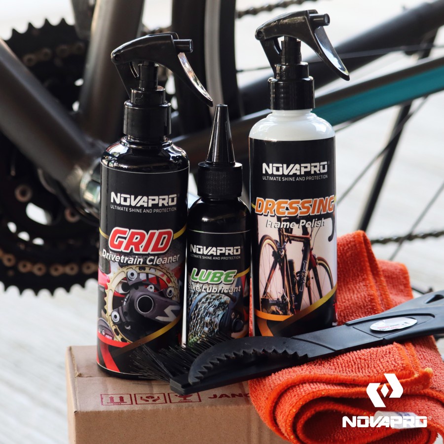 paket 3 in 1 produk perawatan sepeda NOVAPRO Grid Lube dressing cairan pembersih gear rantai frame bike seli mtb roadbike