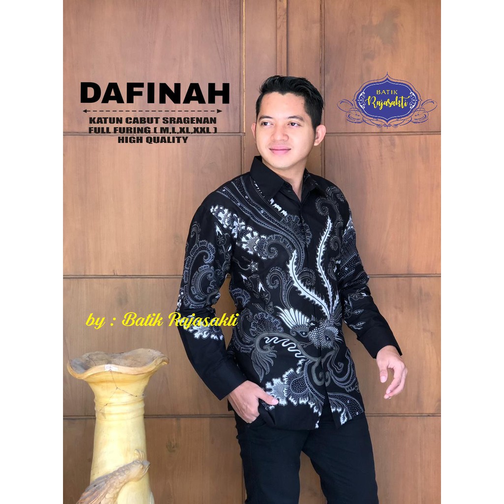 DAFINAH Kemeja Batik Pria Lengan Panjang Katun Halus FULL FURING Rajasakti