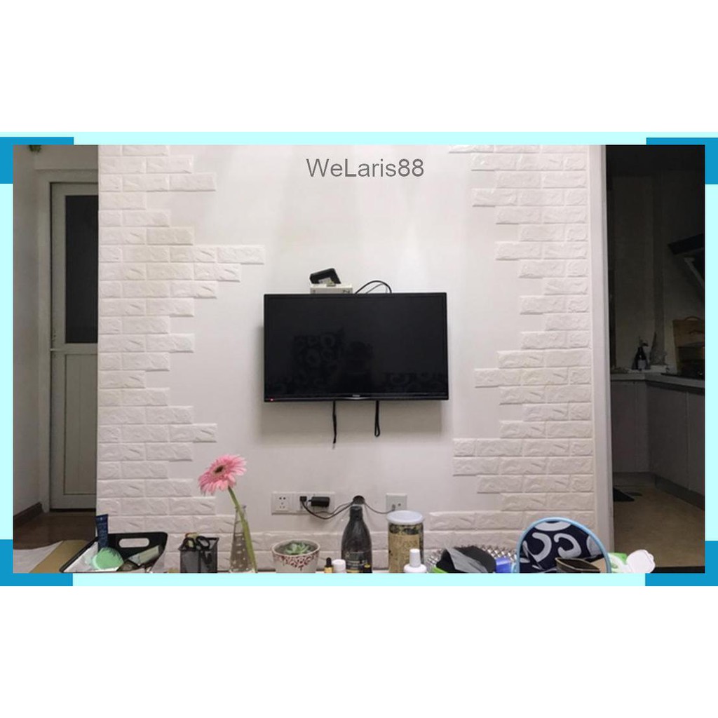 Wallpaper Foam dinding bata putih 3D White Brick Panel kuning