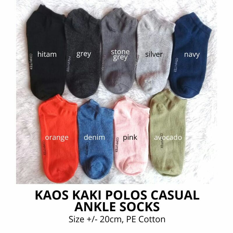 Kaos Kaki Pendek Semata Kaki Polos Casual Murah (Ankle Sock) Kaos Kaki Olahraga Jogging, Senam, Sport, Lari