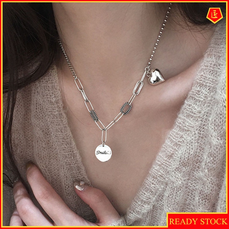 [Ready Stock]S925 Silver round Brand Fashion Heart Necklace Retro