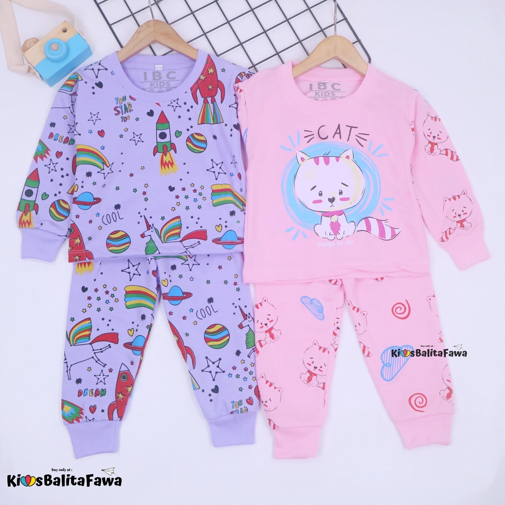 Setelan Chava uk 3-4 Tahun / Baju Lengan Panjang Anak Perempuan Premium Cotton Tebal Pakaian Tidur