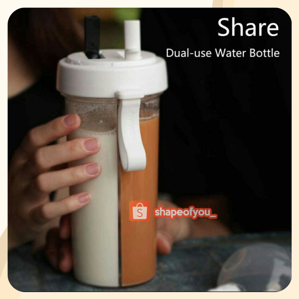 DUET COUPLE BOTTLE BOTOL MINUM DUET DUA SISI 2 SISI 2IN1 BOTOL SEKAT - tanpa bubble, POLOS 420 ML premium berkualitas elegan