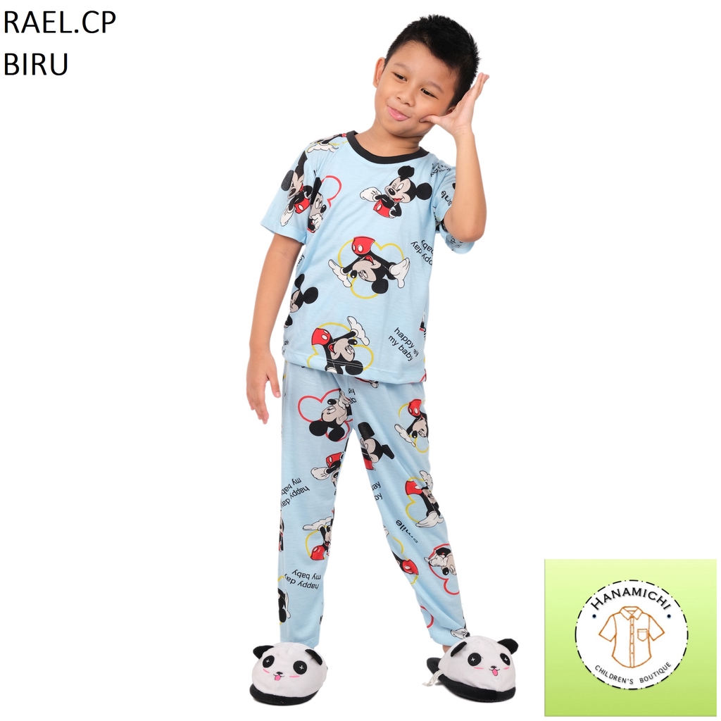 Hanamichi RAEL.CP Setelan Baju Tidur Anak Lengan Pendek Motif Kartun