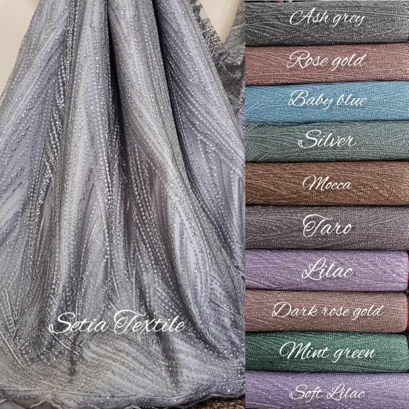 (SetiaTextile) Tulle / Tile / brukat/ Bahan Chantily Hikari Lembut cocok untuk kebaya akad wisuda