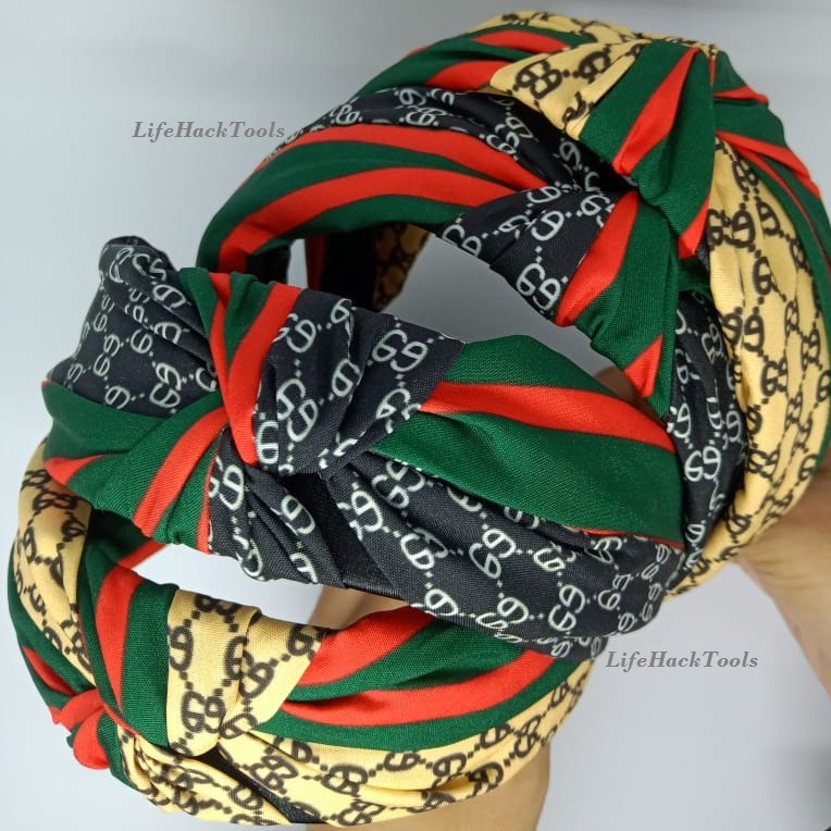 Bando Rambut Import Bandana Ala korea Motif Gucci List Merah Hijau Bahan Premium