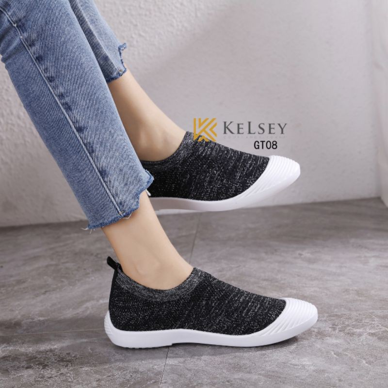 Kelsey Sepatu Slip On Wanita / Sepatu Flyknit Shoes GT08