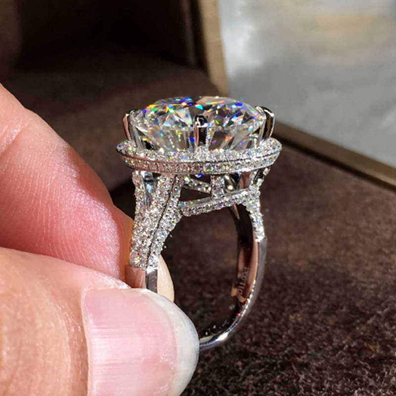 Fancyqube Cincin Batu Cubic Zirconia Bentuk Bulat Untuk Wanita