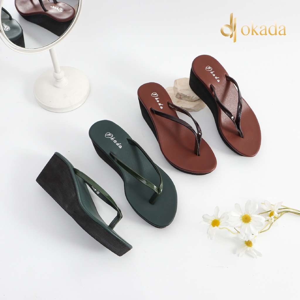 OKADA ORIGINAL ANGELINA WEDGES SANDAL JEPIT WEDGES HAK TINGGI WANITA/CEWEK (ANGELINA) ORIGINAL BY OKADA TERBARU 2023