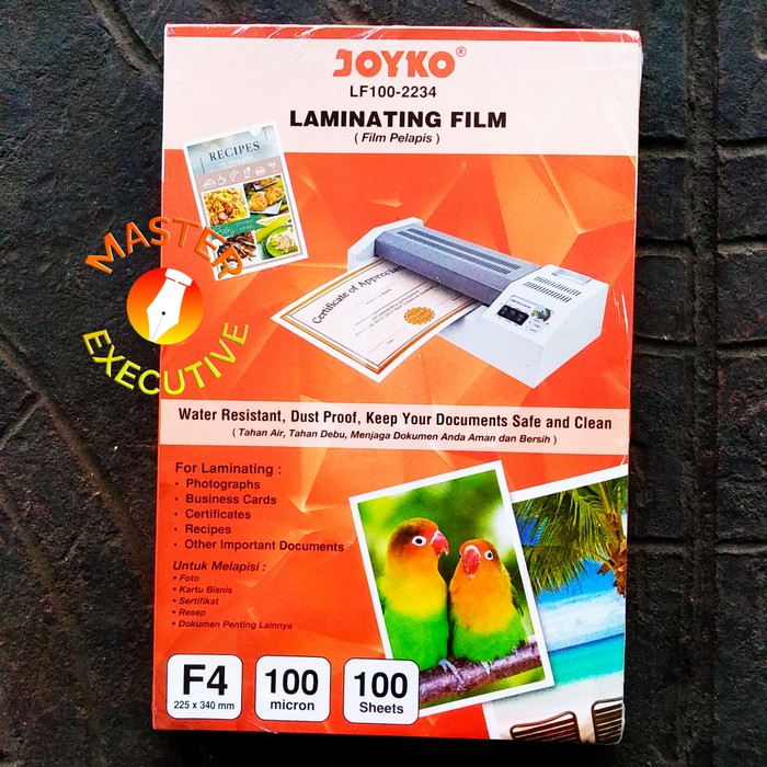 [Pak - 100 Lembar] Joyko Laminating F4 Plastik 100 mikron / 225 x 340 mm LF100-2234