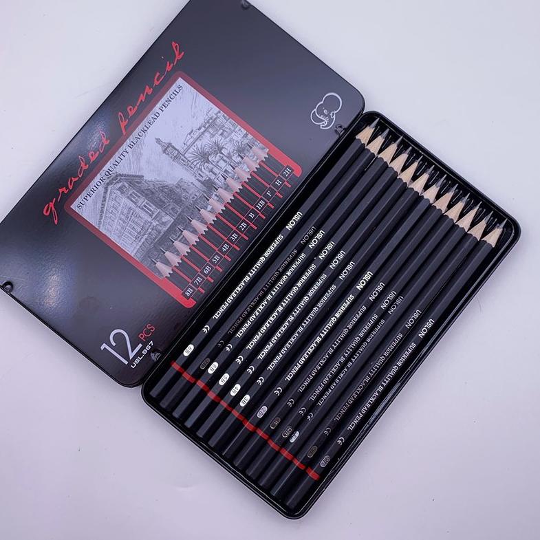 

[PRODUK A88V0] isi 12 pcs Pensil gambar sketsa set lengkap 2H H F B HB 2B 3B 4B 5B 6B 7B 8B Charcoal Pencils Set BJC