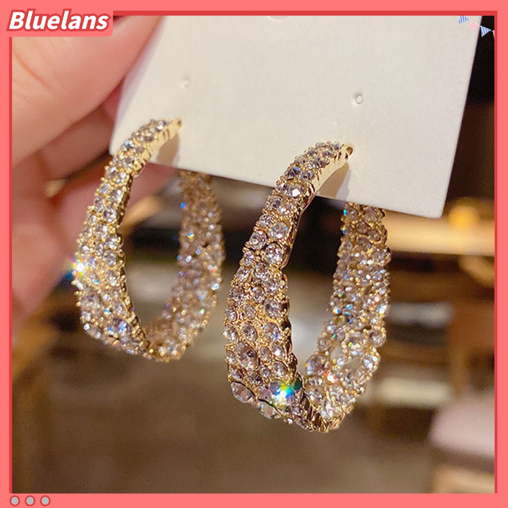 1 Pasang Anting Hoop Berlian Imitasi Shiny Bentuk Bulat Geometris Untuk Hadiah Pernikahan