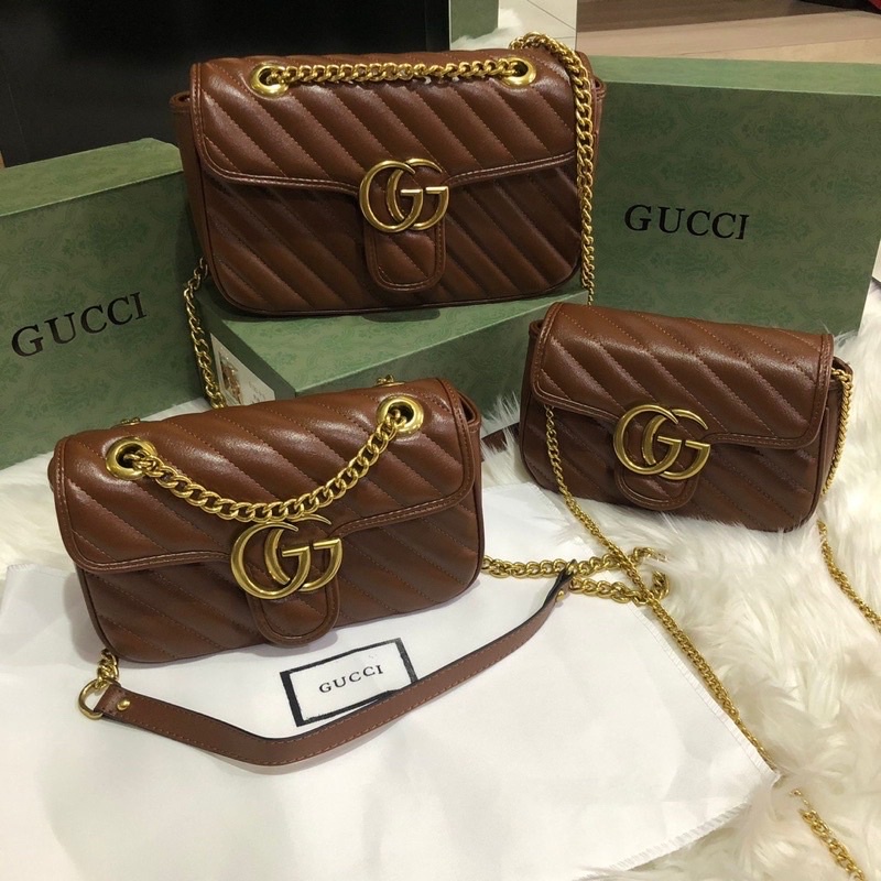 GG TAS BRANDED IMPORT || Gucci GG Marmont Brown Shoulder Bag Uk. 26 / 22 / 19 cm + Box