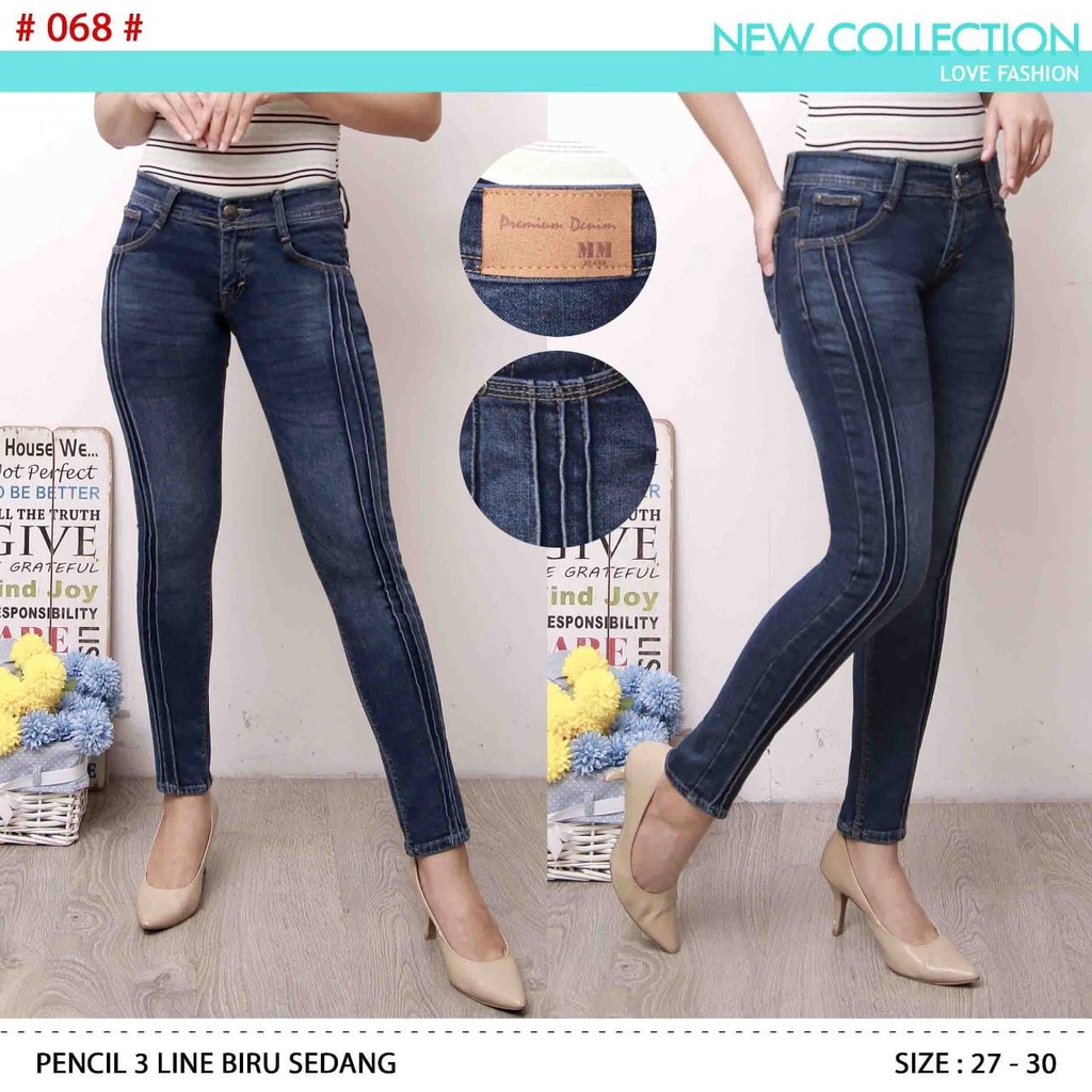 Celana Panjang Jeans Wanita Pensil Tiga Line 27-30 31-34 Bisa Bayar Ditempat(COD)