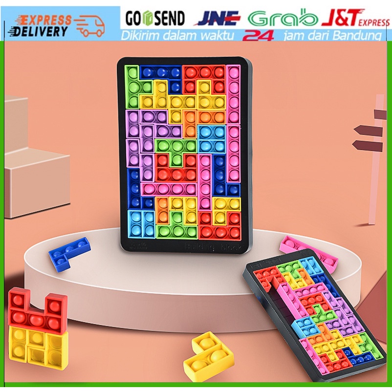 Pop it dadu Mainan Game Building Block Pop It tetris 26 pcs Pop It Push Bubble Pereda Stres Untuk Anak Mainan Puzzle Jigsaw Tetris