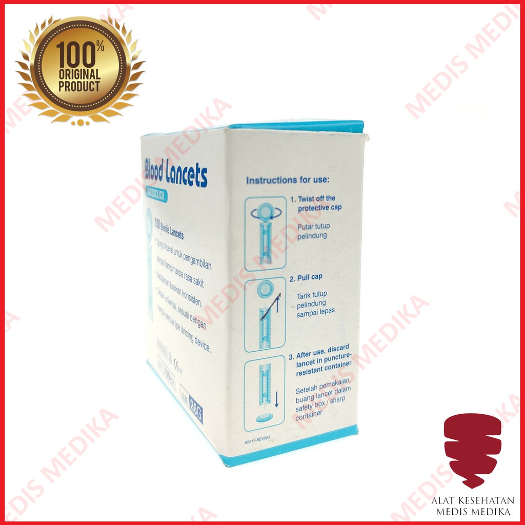 Blood Lancet Autoclick 26G Onemed Jarum Alat Ambil Darah Bekam 26 G Isi 100