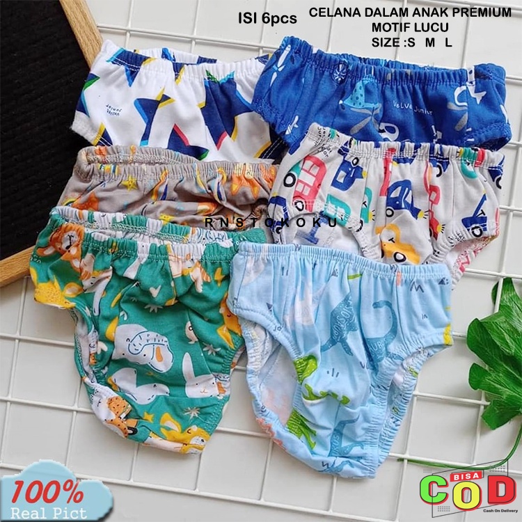 6pcs Celana Dalam Anak Motif Velvet 1-6 tahun Celana Dalam Anak Bahan Libby / Celana Dalam Anak Pere