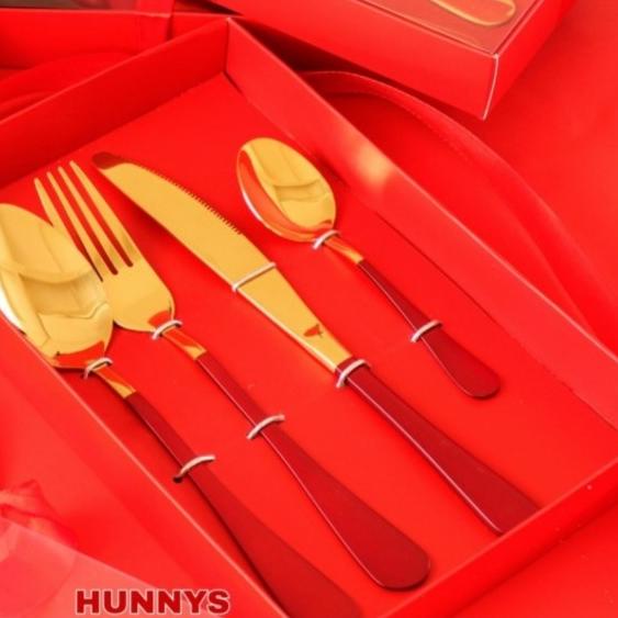 

♪ Souvenir Kado Natal Tahun Baru Paket Set Alat Makan | Hampers Cutlery - RED GOLD ◄