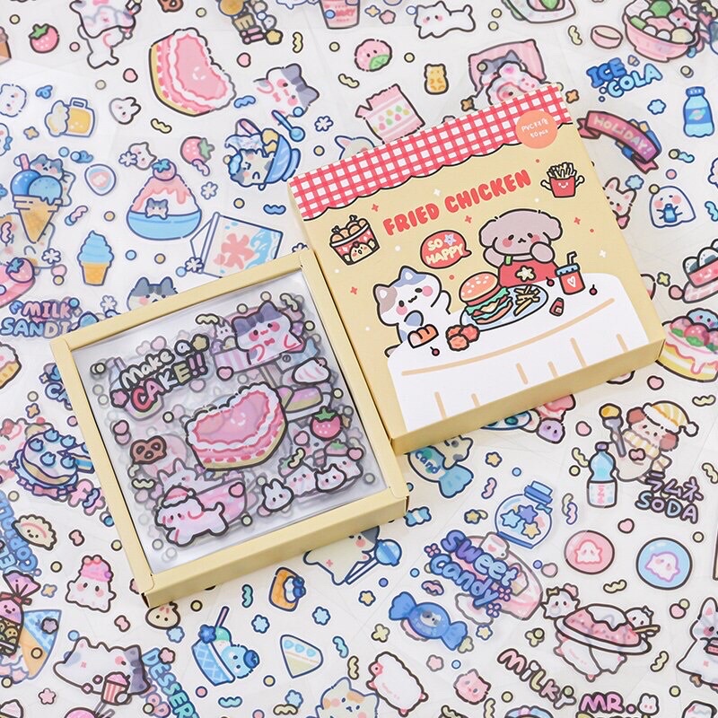 READY STOCK BISA COD - FRIED CHICKEN 1 LEMBAR STIKER LUCU AESTHETIC DECO PLANNER DIARY BUNGA SCRAPBO