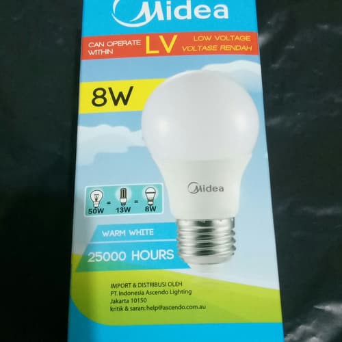 LAMPU BOHLAM LED 8WATT MIDEA(KUNING)
